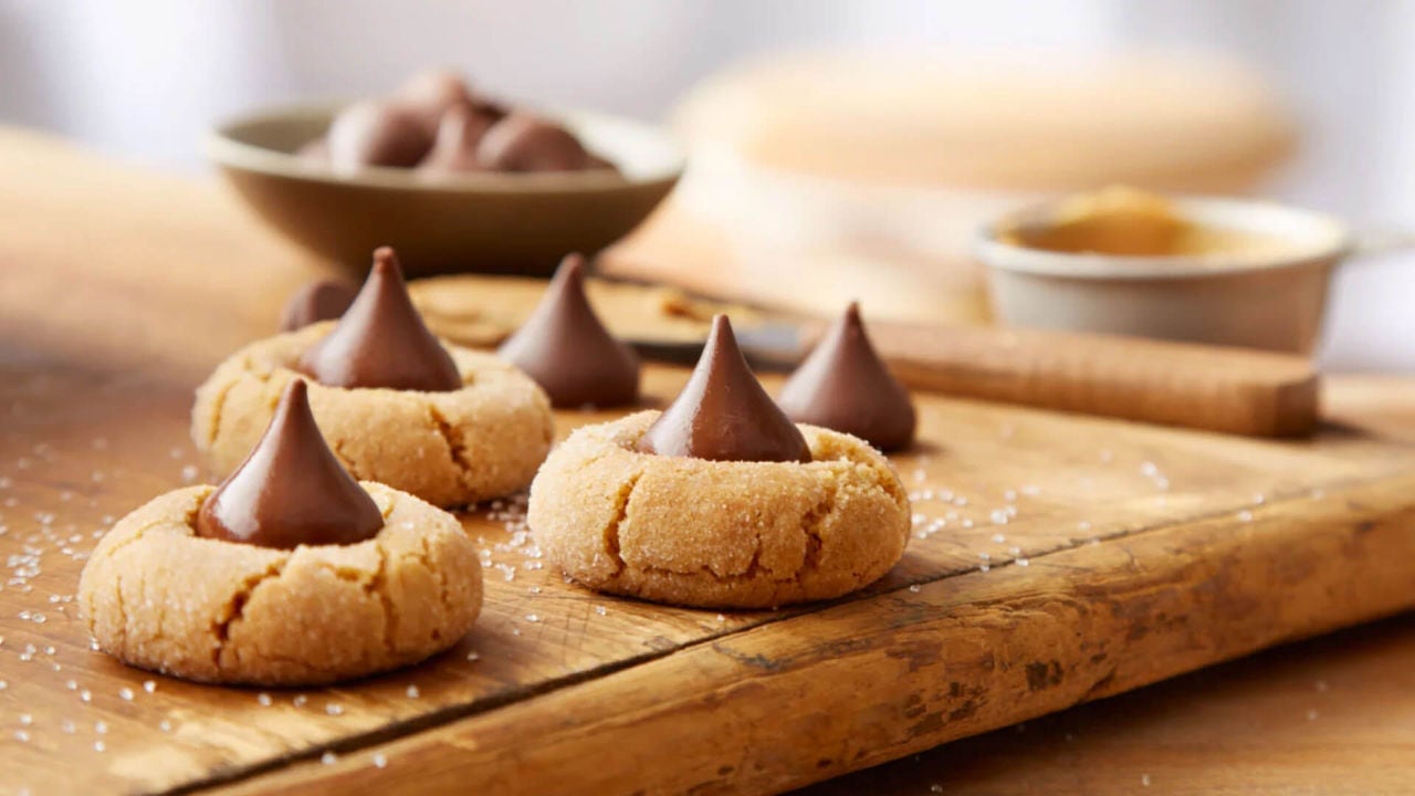 tray of gluten free peanut butter blossom cookies