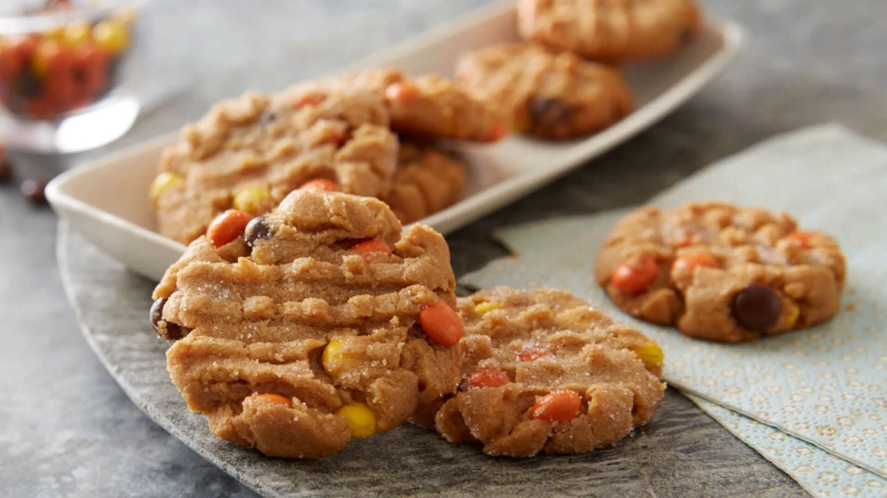 plate of reeses gluten free mini pieces peanut butter cookies