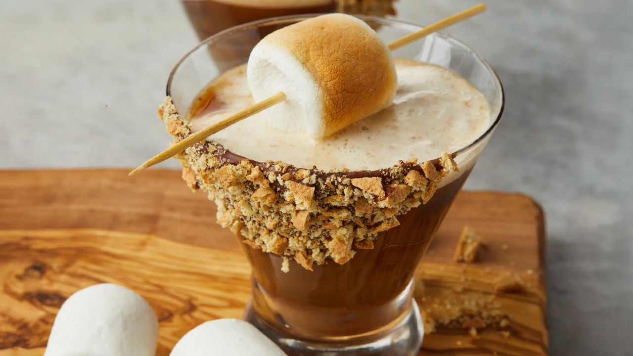 smorestini garnished with roasted marshmallow