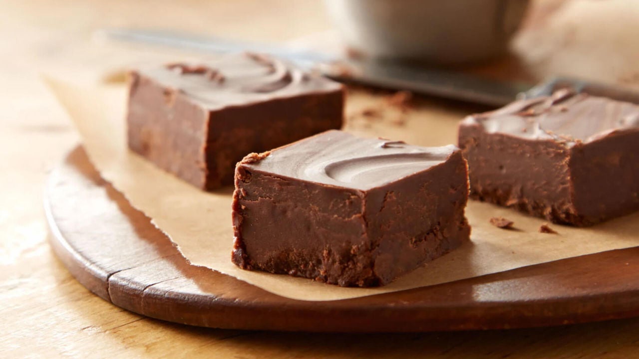 tray of hersheys rich cocoa fudge cut into squares