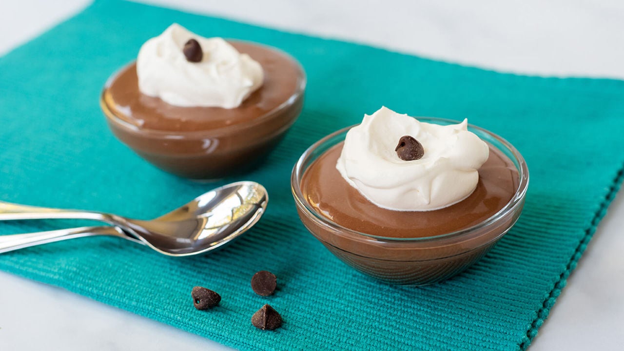 two bowls of chocolate protein pudding