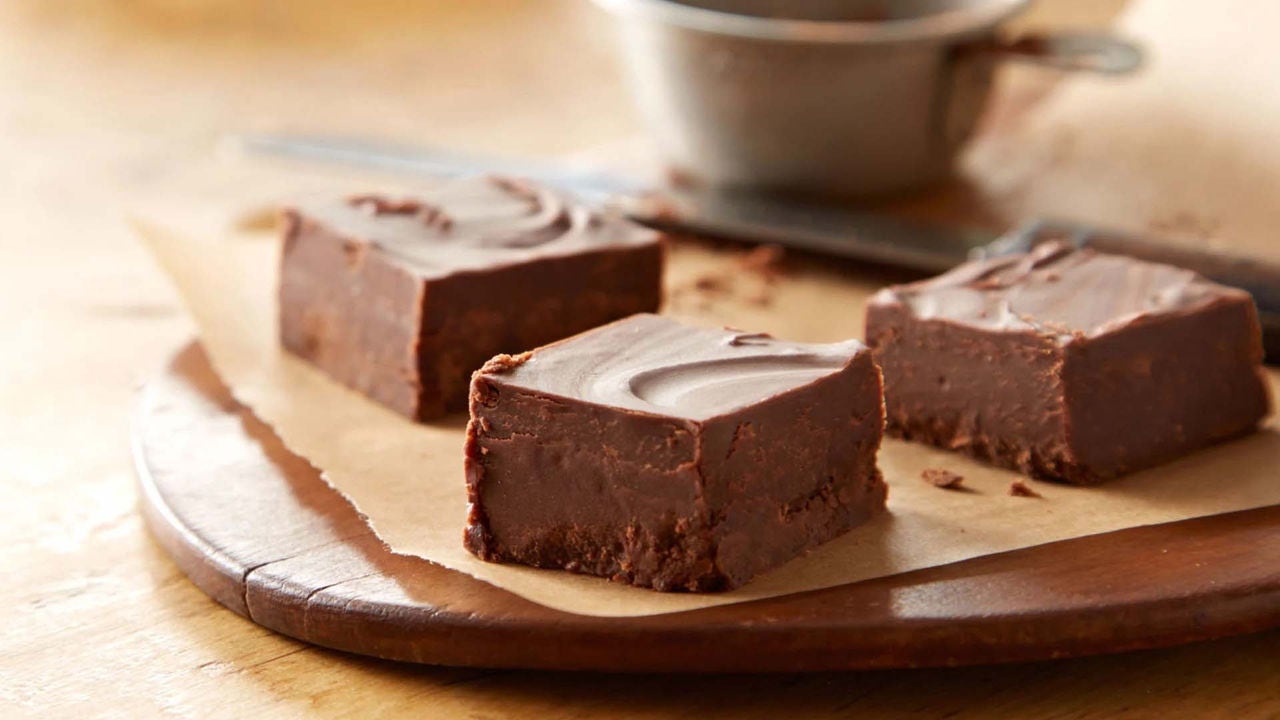 tray of hersheys rich cocoa fudge cut into squares