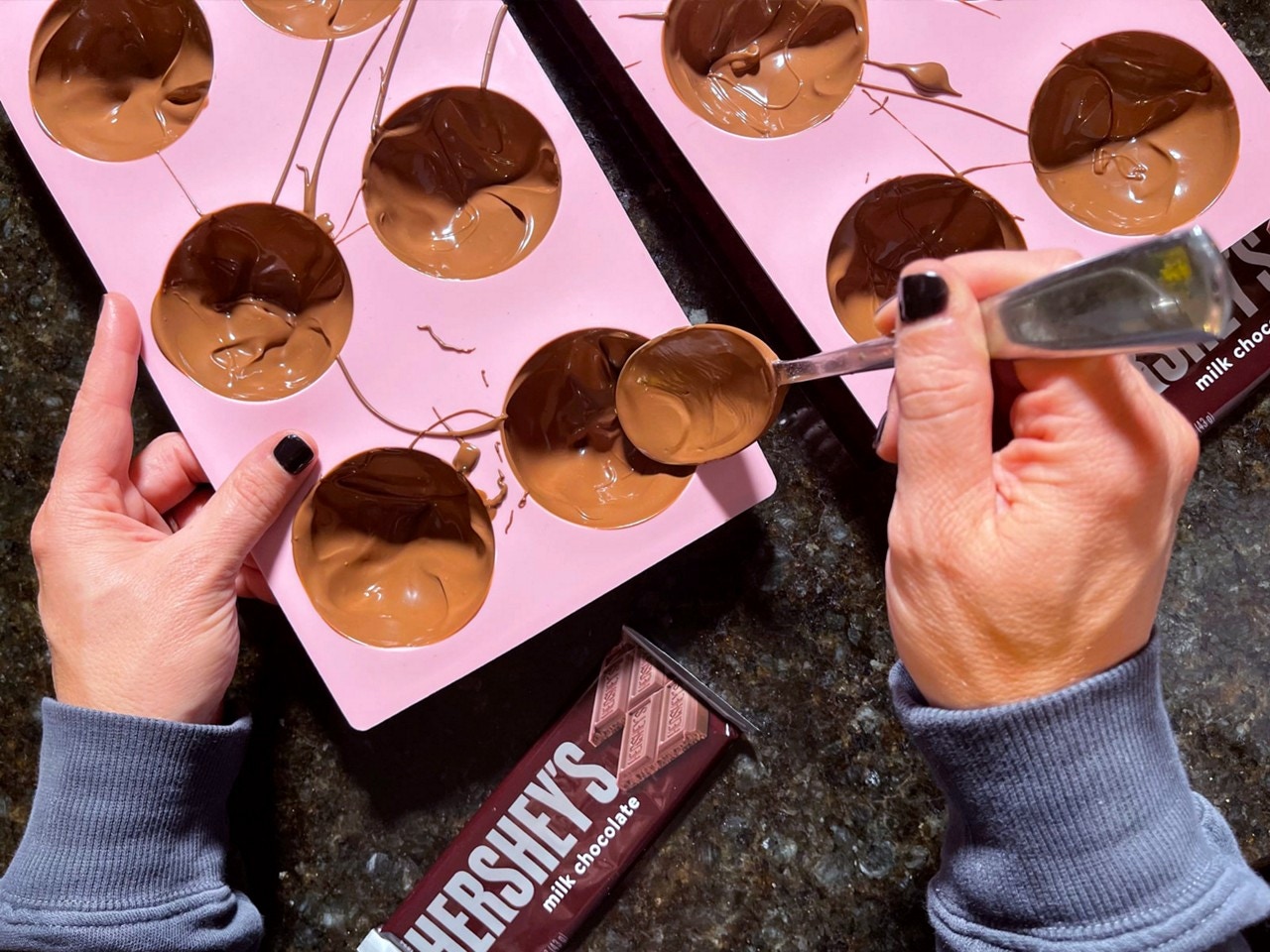 melted chocolate being coated on mold