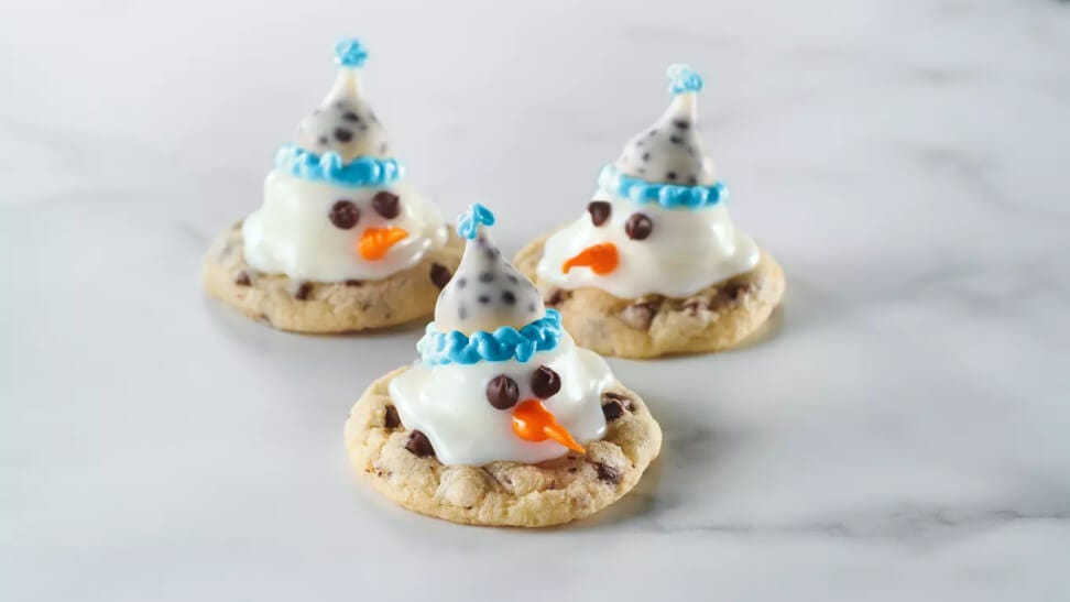 set of fully decorated snowman sugar cookies