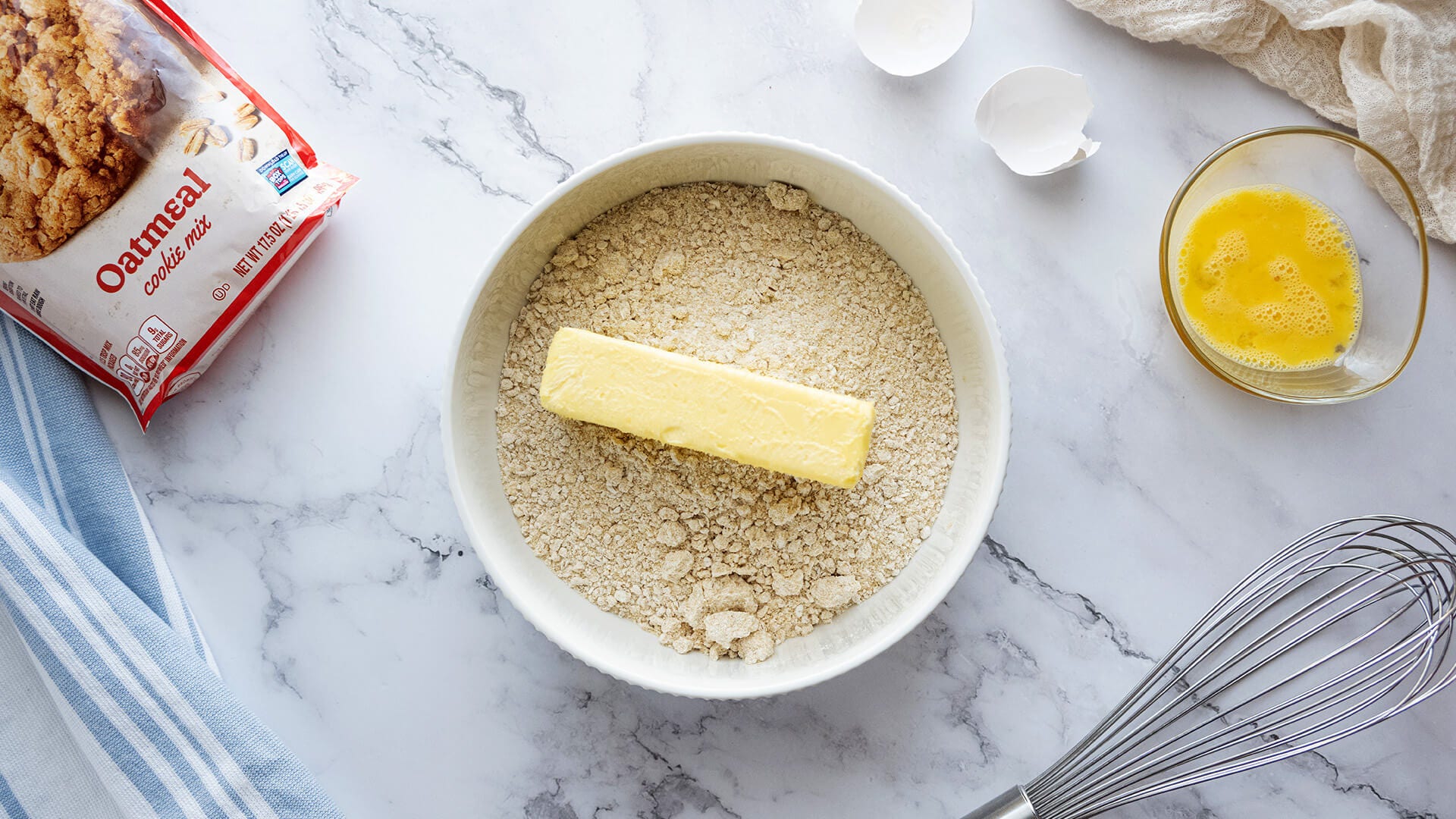 cookie mix and butter in a bowl