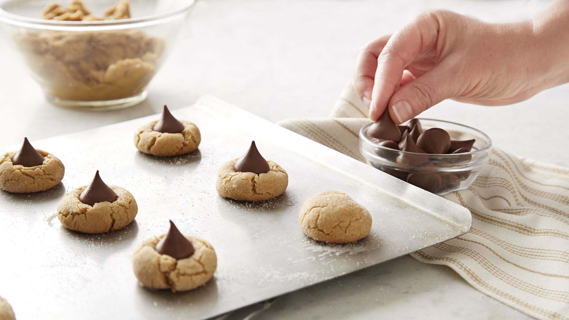 topping peanut butter blossoms with hersheys kisses milk chocolates