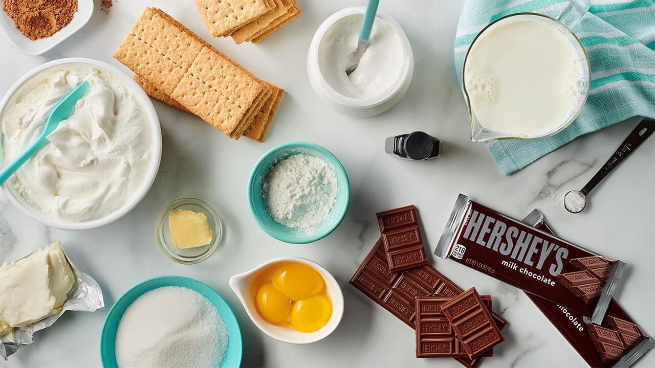 countertop filled with recipe ingredients and equipment