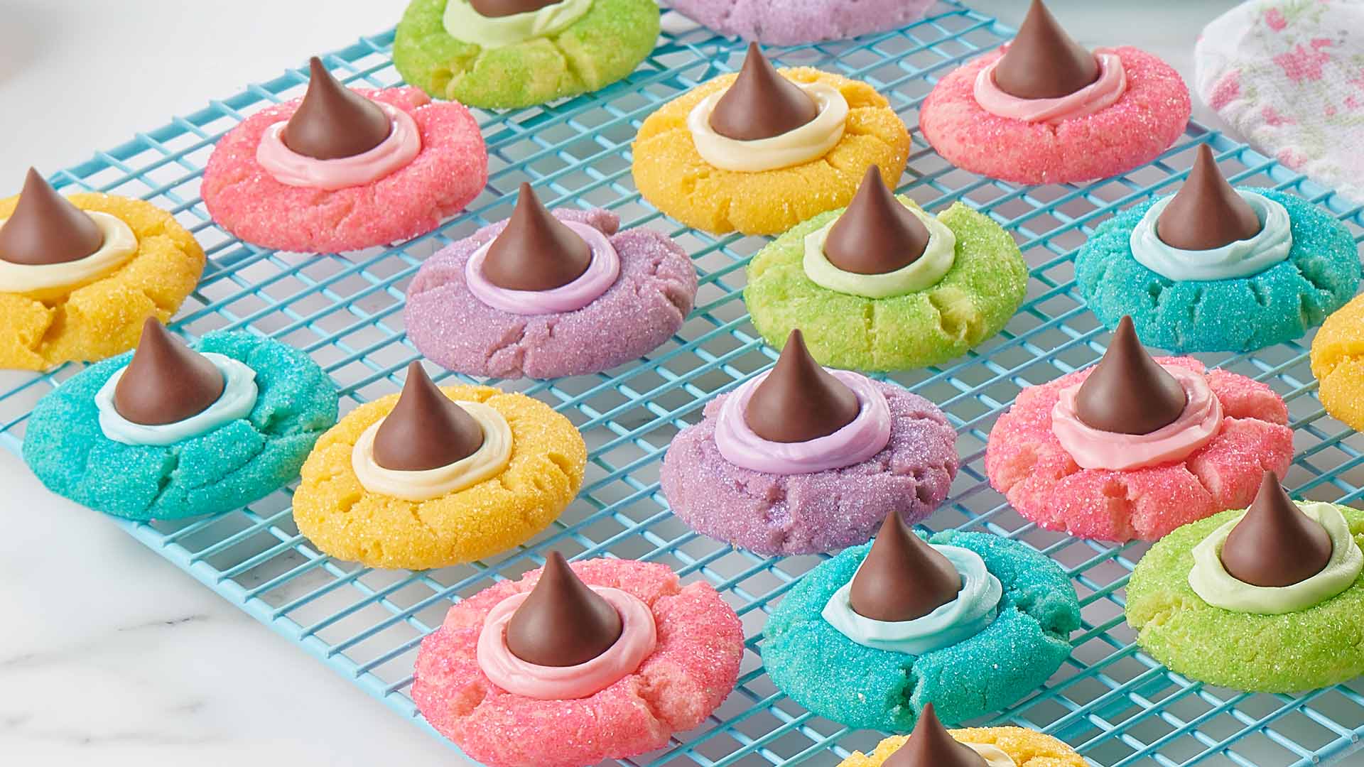 hersheys kisses springtime thumbprint cookies