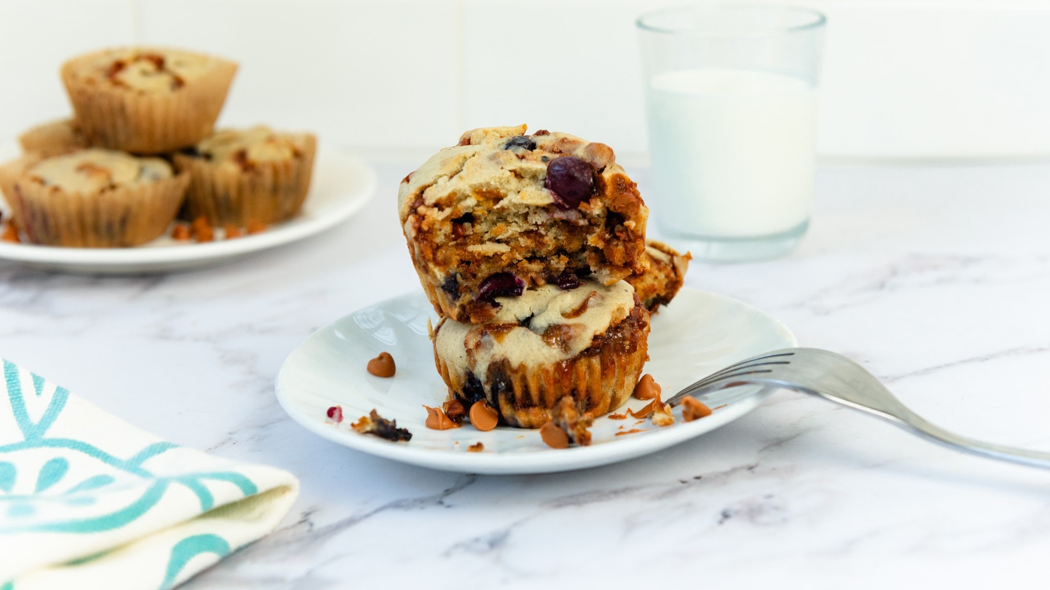 plate of cinnamon blueberry muffins