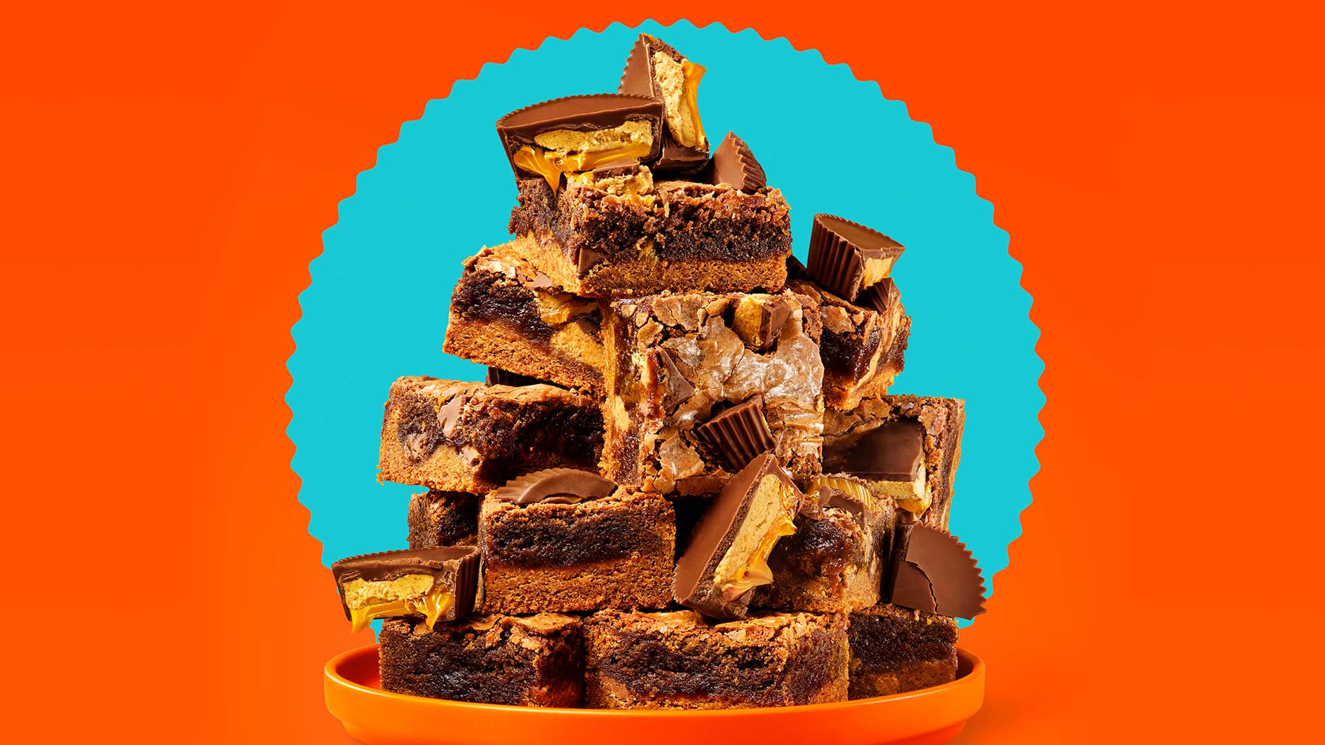 stack of reeses caramel cups brownie squares