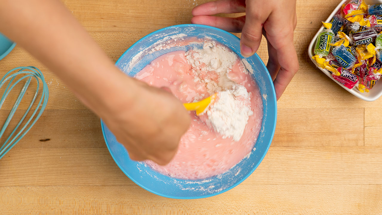 boiling water being mixed in with all ingredients