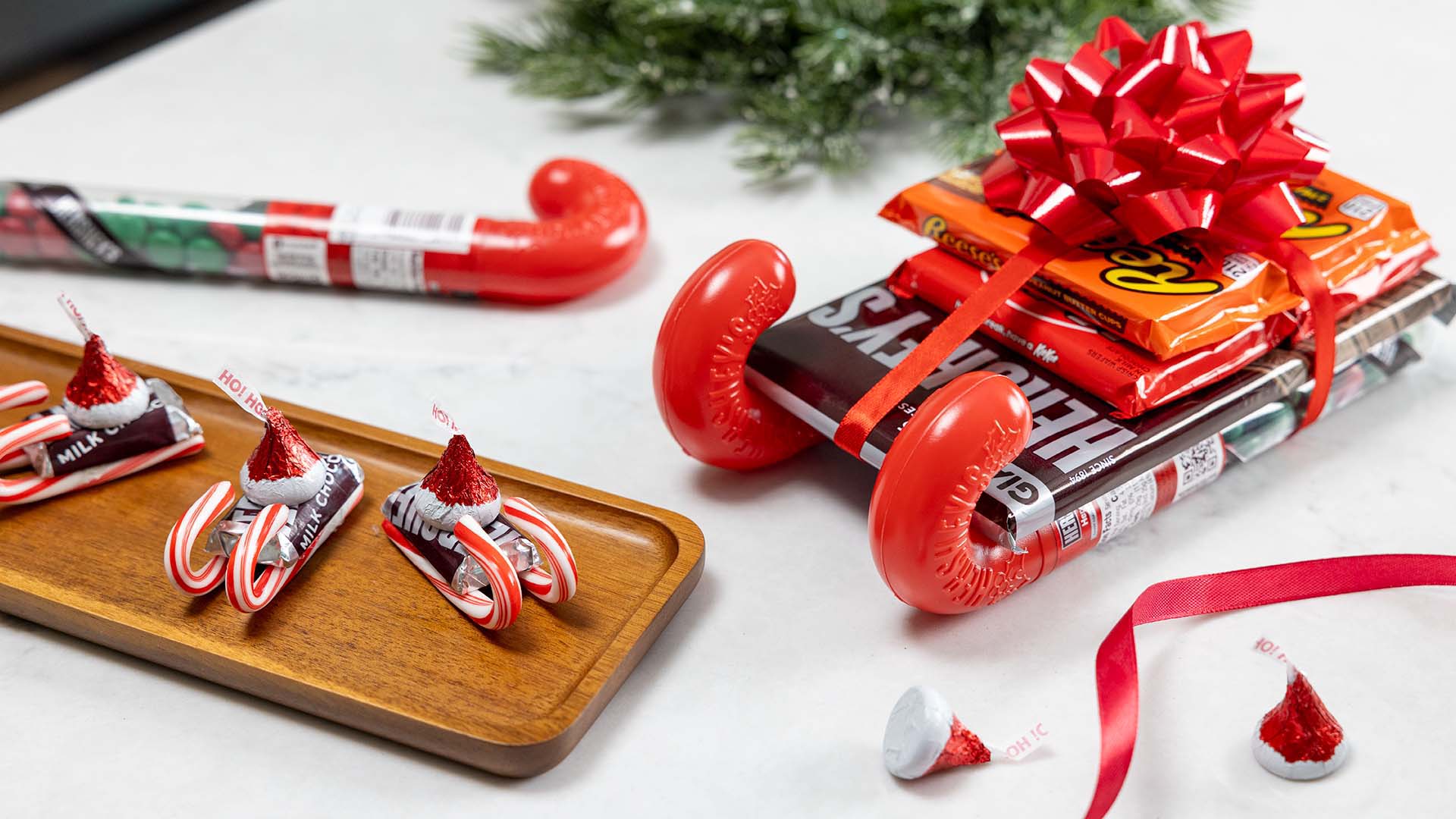 candy sleigh made with an assortment of hersheys extra large products