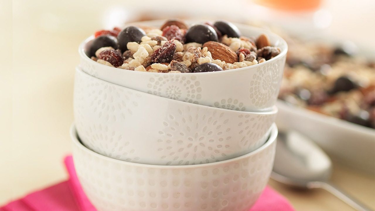 bowl of dark chocolate trail mix