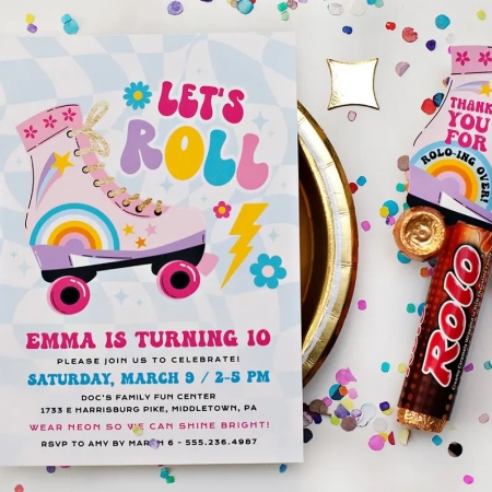 roller skate birthday party invitation 