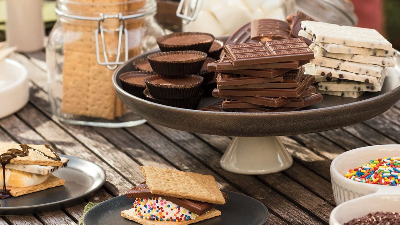 smores made with assorted hersheys candy and toppings